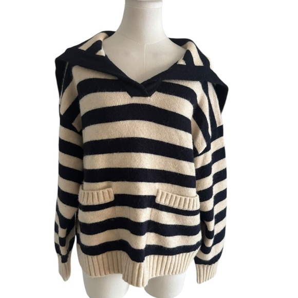 ZARA Sweater Striped Stripes Sailor Johnny Collar Navy Blue Ivory‎ Cream Size M - Picture 4 of 9